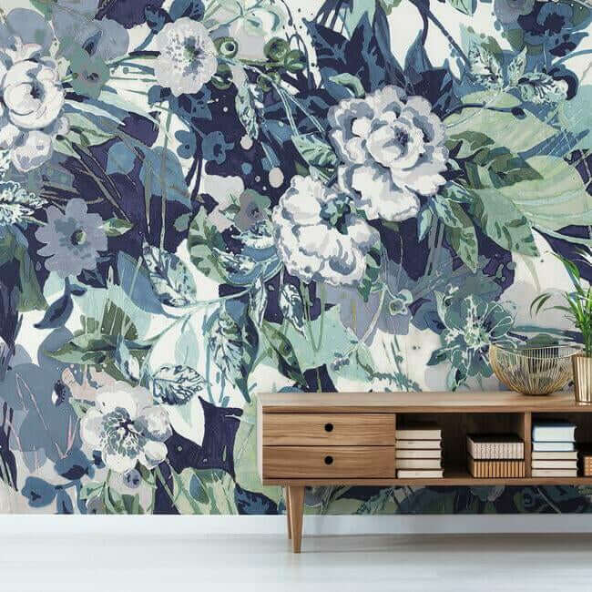 pop-floral-wall-mural-navy-york-wallcoverings-mu0220m - York Wallcoverings Wallpaper