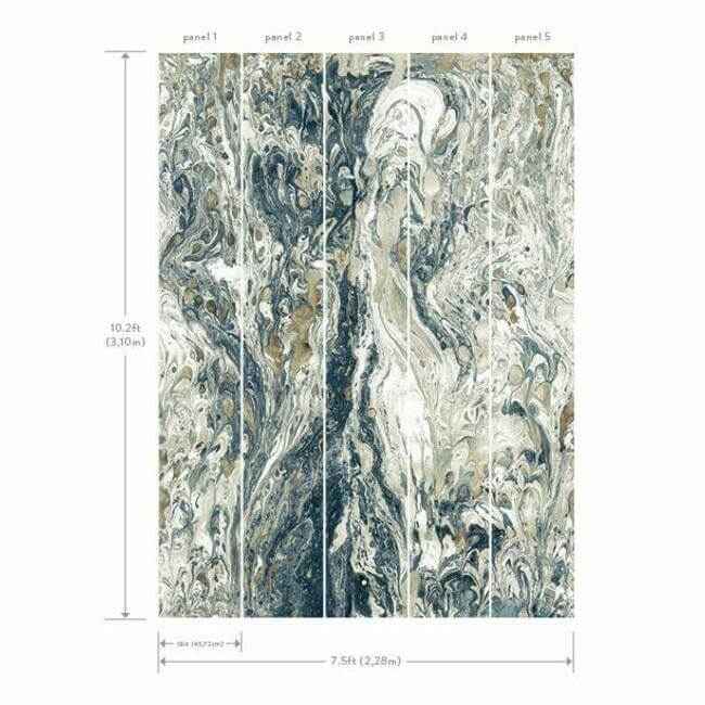 Watermark Wall Mural Navy - York Wallcoverings - MU0226M - York Wallcoverings Wallpaper
