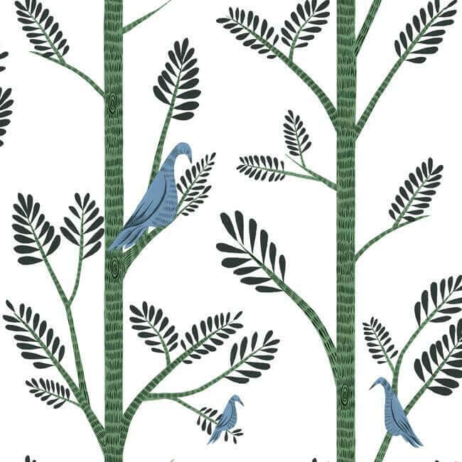 aviary-branch-blue-green-peel-stick-wallpaper-york-wallcoverings-psw1237rl - York Wallpaper Wallpaper