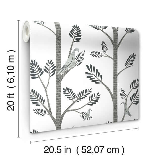 aviary-branch-premium-peel-stick-wallpaper-dove-grey-york-wallcoverings-psw1238rl - York Wallcoverings Wallpaper