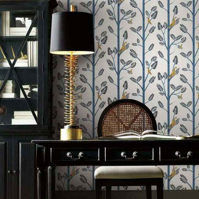 Aviary Branch Blue & Yellow Peel & Stick Wallpaper - York Wallcoverings - PSW1236RL - York Wallcoverings Wallpaper
