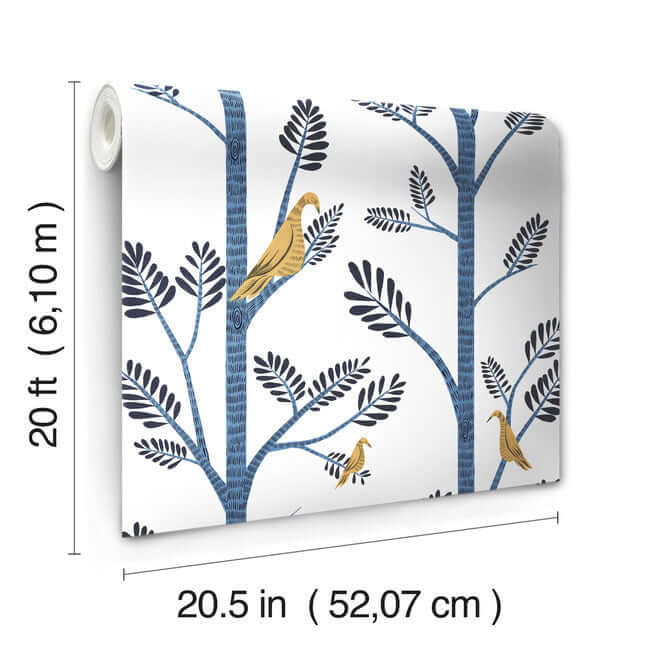 aviary-branch-premium-peel-stick-wallpaper-goldfinchcobalt-york-wallcoverings-psw1236rl - York Wallcoverings Wallpaper