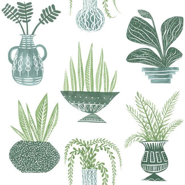 plant-party-green-peel-stick-wallpaper-york-wallcoverings-psw1249rl - York Wallcoverings Wallpaper