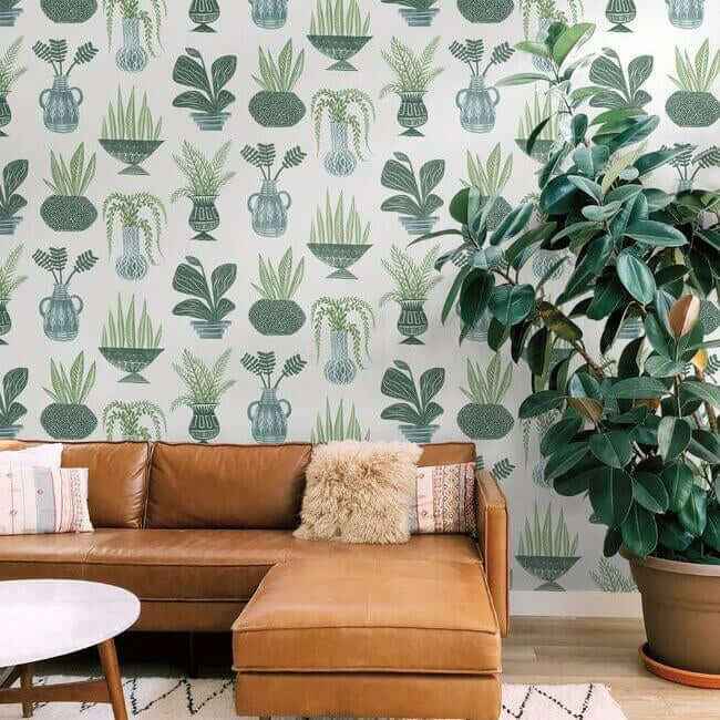 Plant Party Green Peel & Stick Wallpaper - York Wallcoverings - PSW1249RL - York Wallcoverings Wallpaper