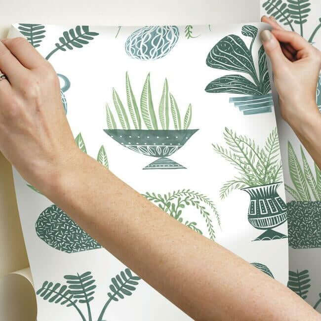 plant-party-green-peel-stick-wallpaper-york-wallcoverings-psw1249rl - York Wallcoverings Wallpaper