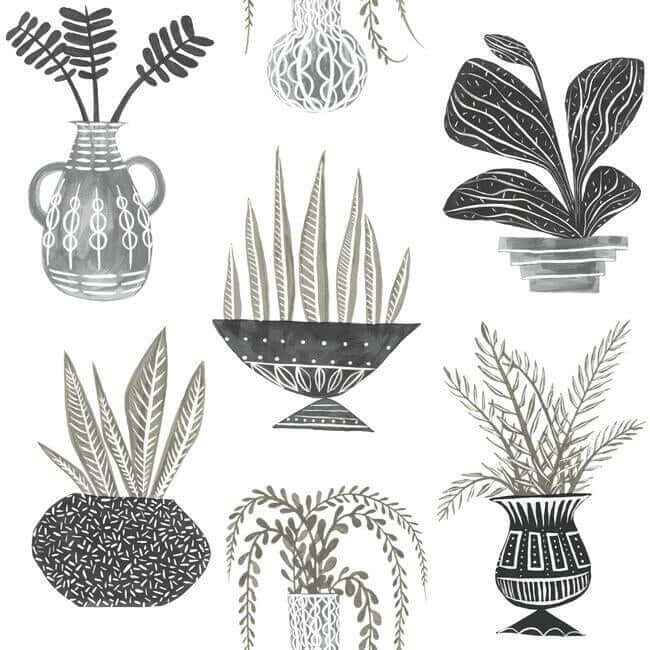Plant Party Black Peel & Stick Wallpaper - York Wallcoverings - PSW1251RL