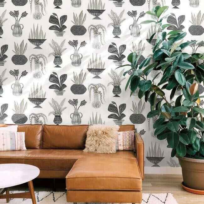Plant Party Black Peel & Stick Wallpaper - York Wallcoverings - PSW1251RL - York Wallcoverings Wallpaper
