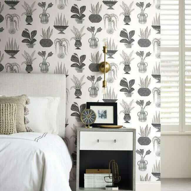 Plant Party Black Peel & Stick Wallpaper - York Wallcoverings - PSW1251RL - York Wallcoverings Wallpaper