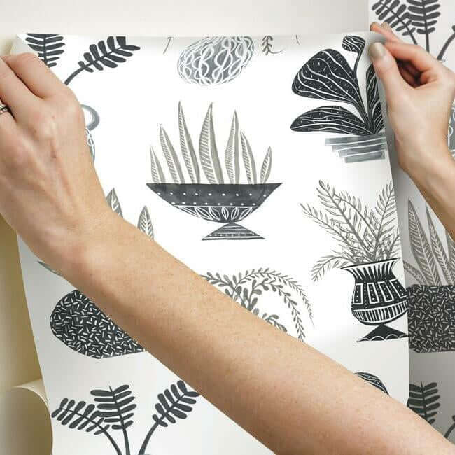plant-party-black-peel-stick-wallpaper-york-wallcoverings-psw1251rl - York Wallcoverings Wallpaper
