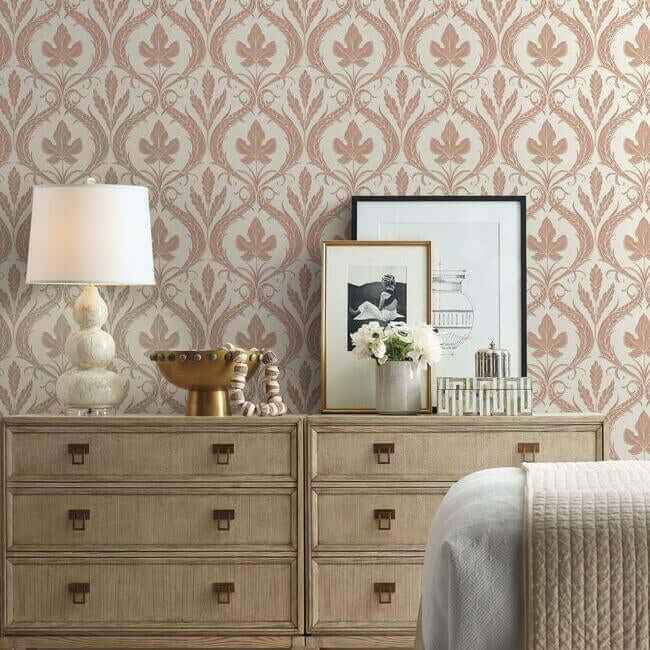 Adirondack Damask Brown & Beige Wallpaper - York Wallcoverings - DM4923 - York Wallcoverings Wallpaper