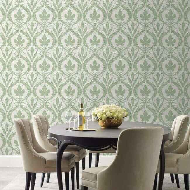 Adirondack Damask Green & White Wallpaper - York Wallcoverings - DM4921 - York Wallcoverings Wallpaper