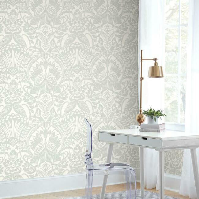 egret-damask-wallpaper-sage-york-wallcoverings-dm4998 - York Wallcoverings Wallpaper