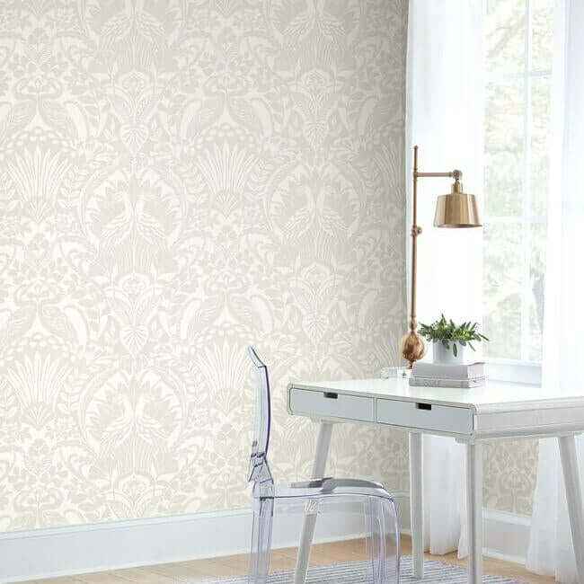Egret Damask Taupe Wallpaper - York Wallcoverings - DM4997 - York Wallcoverings Wallpaper
