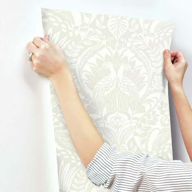 egret-damask-wallpaper-taupe-york-wallcoverings-dm4997 - York Wallcoverings Wallpaper