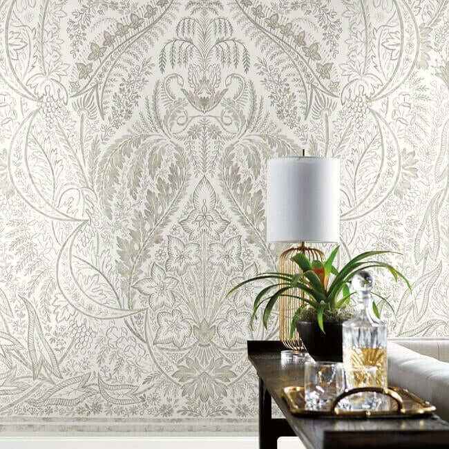 Jaipur Paisley Damask Wall Mural Beigewhite - York Wallcoverings - DM4913M - York Wallcoverings Wallpaper