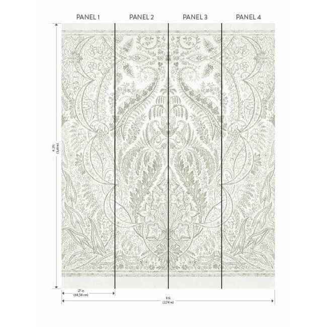 Jaipur Paisley Damask Wall Mural Beigewhite - York Wallcoverings - DM4913M - York Wallcoverings Wallpaper