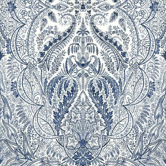 jaipur-paisley-damask-wall-mural-indigowhite-york-wallcoverings-dm4912m - York Wallcoverings Wallpaper