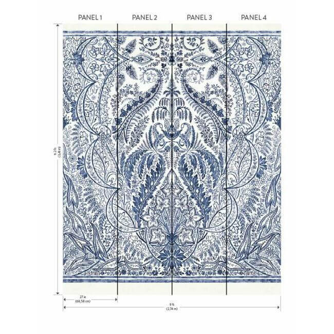 jaipur-paisley-damask-wall-mural-indigowhite-york-wallcoverings-dm4912m - York Wallcoverings Wallpaper