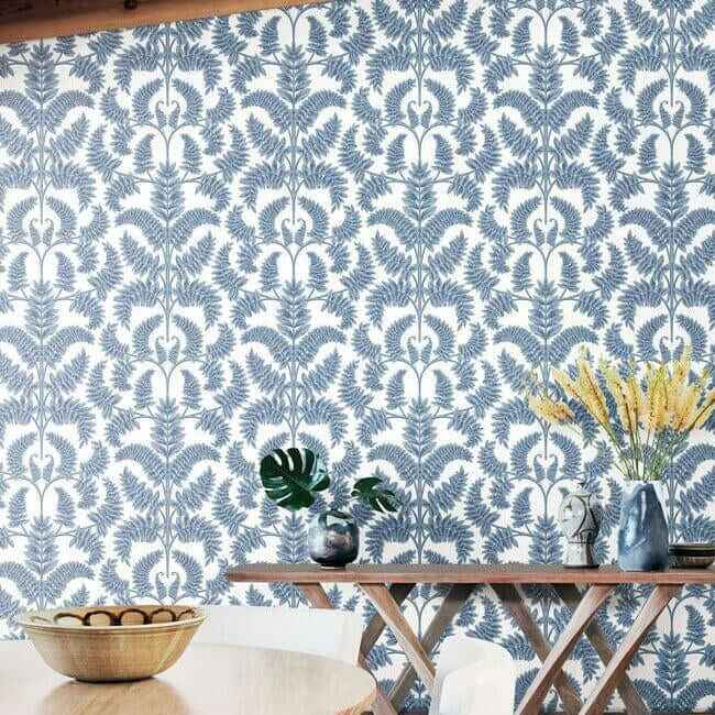 Royal Fern Damask Blue Wallpaper - York Wallcoverings - DM4962 - York Wallcoverings Wallpaper