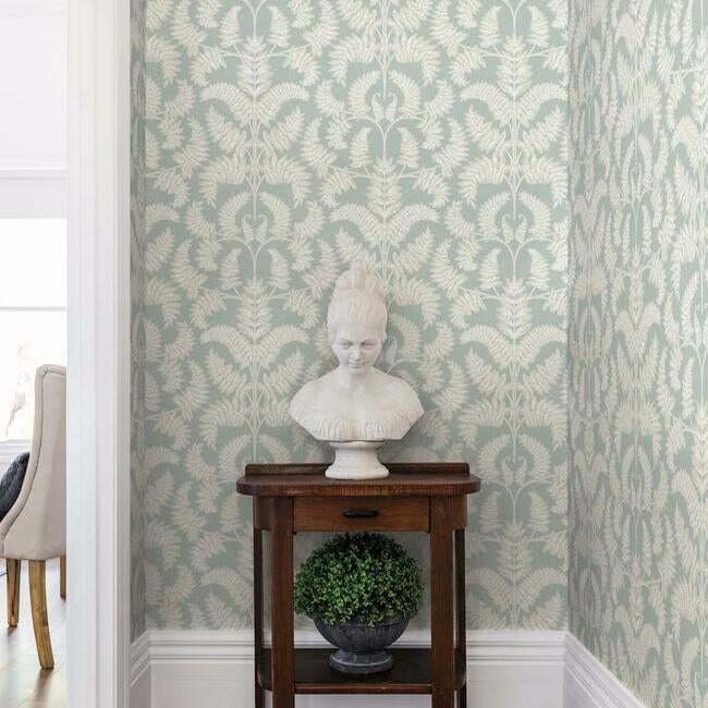 royal-fern-damask-wallpaper-eucalyptus-york-wallcoverings-dm4964 - York Wallcoverings Wallpaper