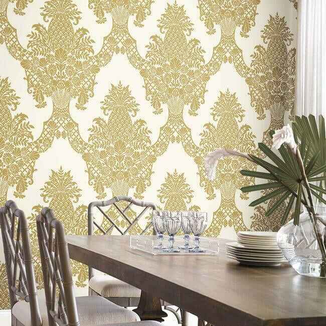 Pineapple Plantation Gold Wallpaper - York Wallcoverings - DM4971 - York Wallcoverings Wallpaper
