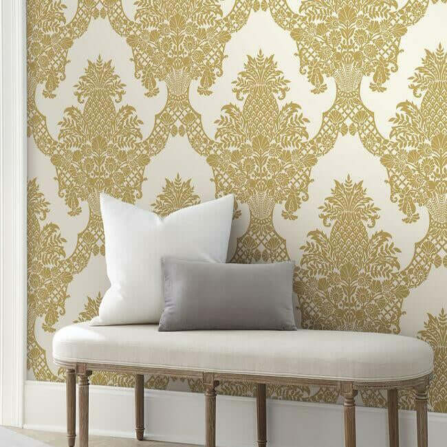 pineapple-wallpaper-gold-york-wallcoverings-dm4971 - York Wallcoverings Wallpaper