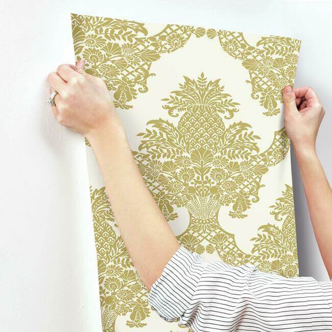 pineapple-wallpaper-gold-york-wallcoverings-dm4971 - York Wallcoverings Wallpaper