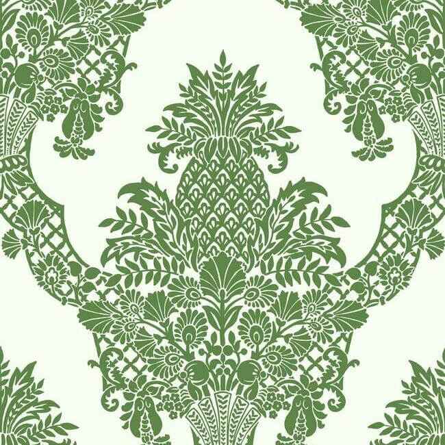 Pineapple Plantation Green & White Wallpaper - York Wallcoverings - DM4976 - York Wallcoverings Wallpaper