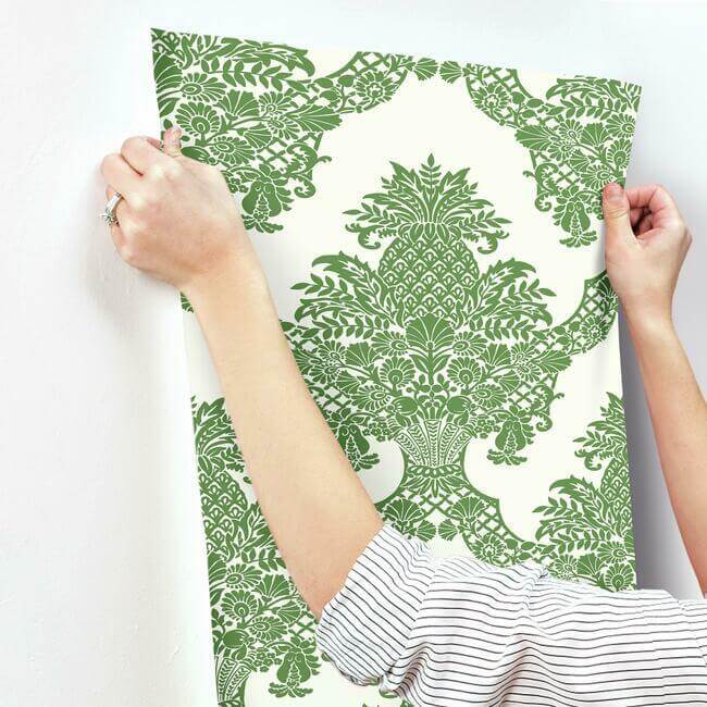 pineapple-wallpaper-greenwhite-york-wallcoverings-dm4976 - York Wallcoverings Wallpaper