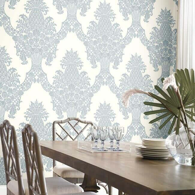 pineapple-plantation-periwinkle-white-wallpaper-york-wallcoverings-dm4974 - York Wallcoverings Wallpaper