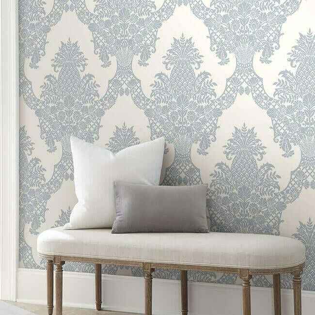 Pineapple Plantation Periwinkle & White Wallpaper - York Wallcoverings - DM4974