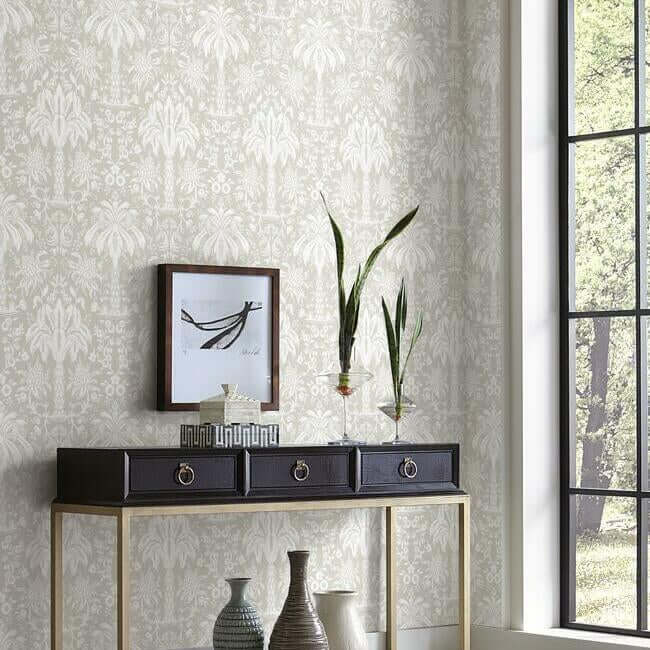 palmetto-palm-damask-wallpaper-beige-york-wallcoverings-dm5013 - York Wallcoverings Wallpaper
