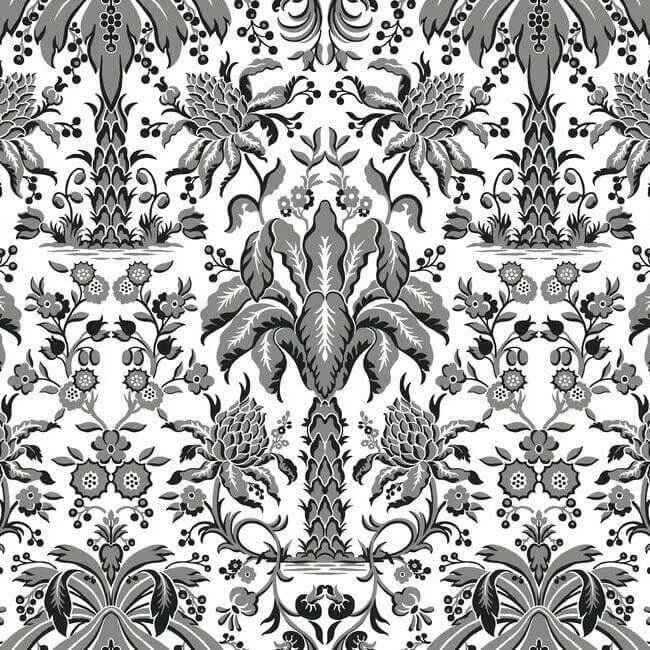 Palmetto Palm Damask Black Wallpaper - York Wallcoverings - DM5014 - York Wallcoverings Wallpaper