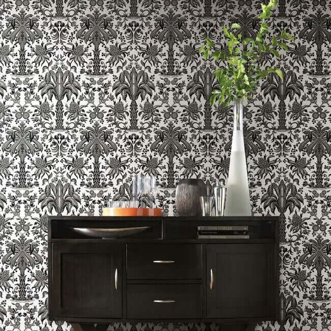 palmetto-palm-damask-black-wallpaper-york-wallcoverings-dm5014 - York Wallcoverings Wallpaper
