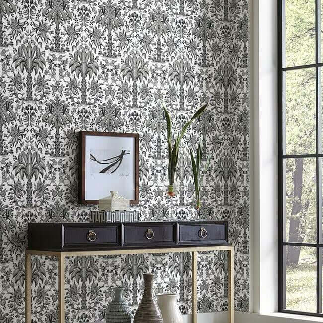 palmetto-palm-damask-black-wallpaper-york-wallcoverings-dm5014 - York Wallcoverings Wallpaper