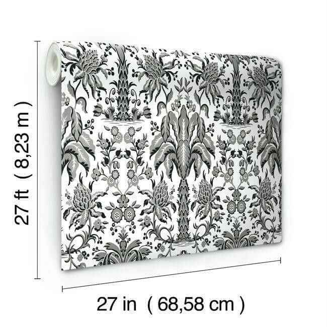Palmetto Palm Damask Black Wallpaper - York Wallcoverings - DM5014 - York Wallcoverings Wallpaper