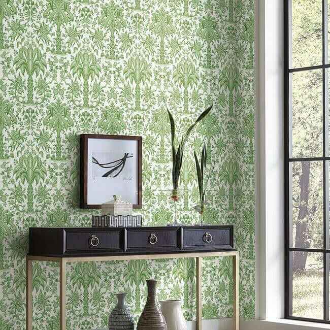 Palmetto Palm Damask Green Wallpaper - York Wallcoverings - DM5011