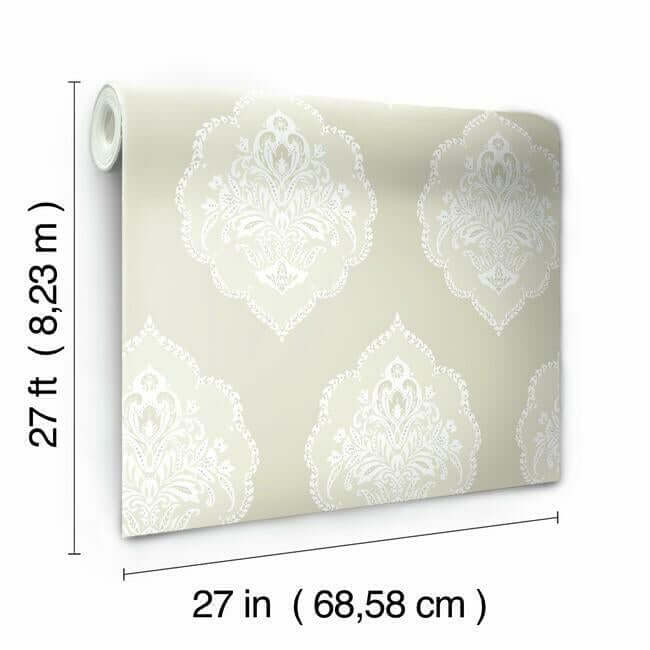 signet-medallion-damask-beige-wallpaper-york-wallcoverings-dm4983 - York Wallcoverings Wallpaper