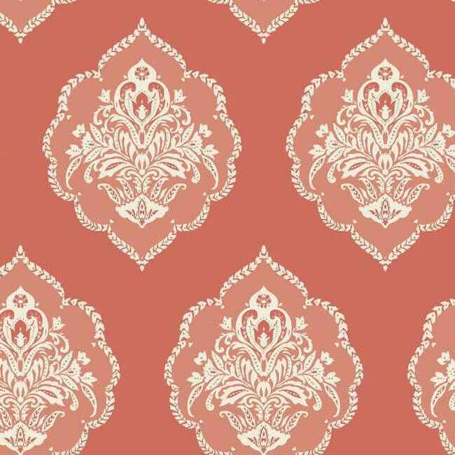 Signet Medallion Damask Coral Wallpaper - York Wallcoverings - DM4981