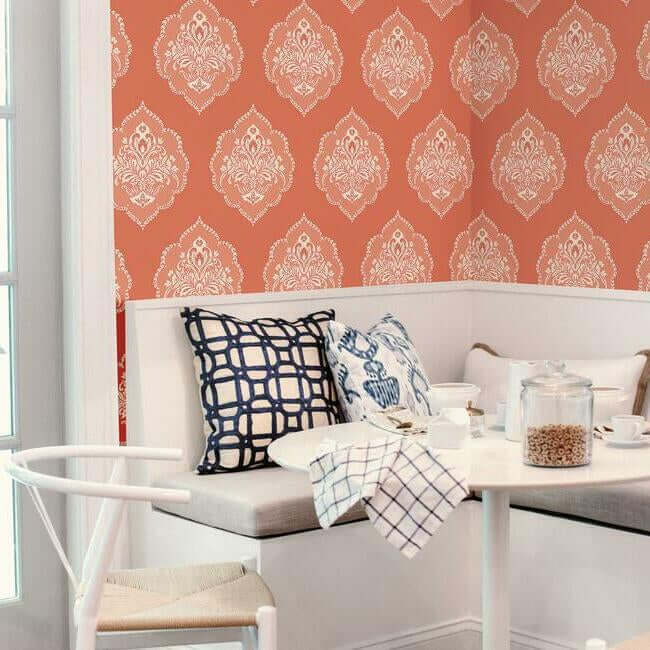 signet-medallion-damask-wallpaper-coral-york-wallcoverings-dm4981 - York Wallcoverings Wallpaper