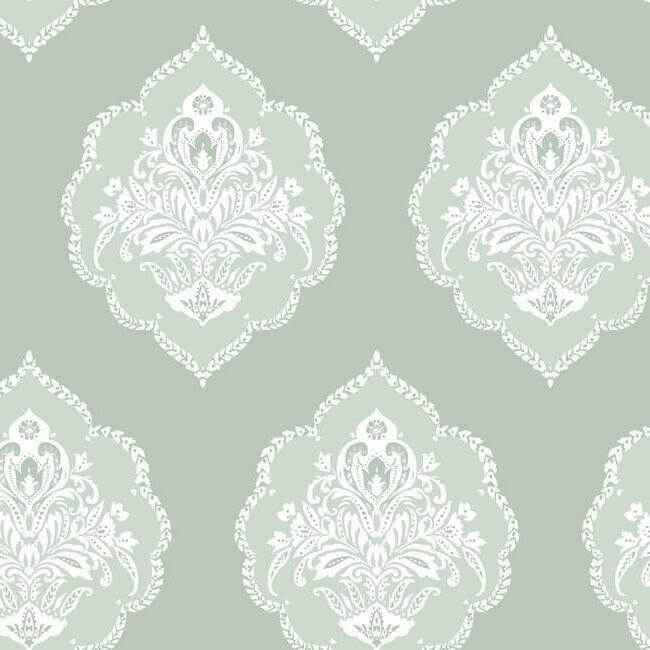 Signet Medallion Damask Green Wallpaper - York Wallcoverings - DM4982 - York Wallcoverings Wallpaper