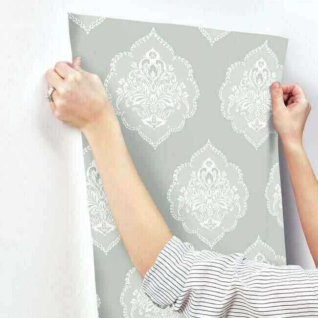 Signet Medallion Damask Green Wallpaper - York Wallcoverings - DM4982 - York Wallcoverings Wallpaper