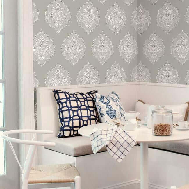 signet-medallion-damask-grey-wallpaper-york-wallcoverings-dm4984 - York Wallcoverings Wallpaper