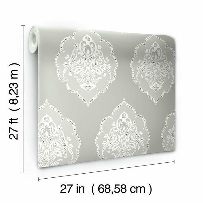 Signet Medallion Damask Grey Wallpaper - York Wallcoverings - DM4984 - York Wallcoverings Wallpaper
