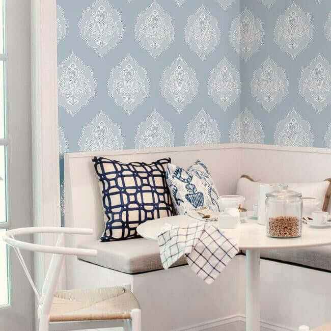 Signet Medallion Damask Blue Wallpaper - York Wallcoverings - DM4985 - York Wallcoverings Wallpaper