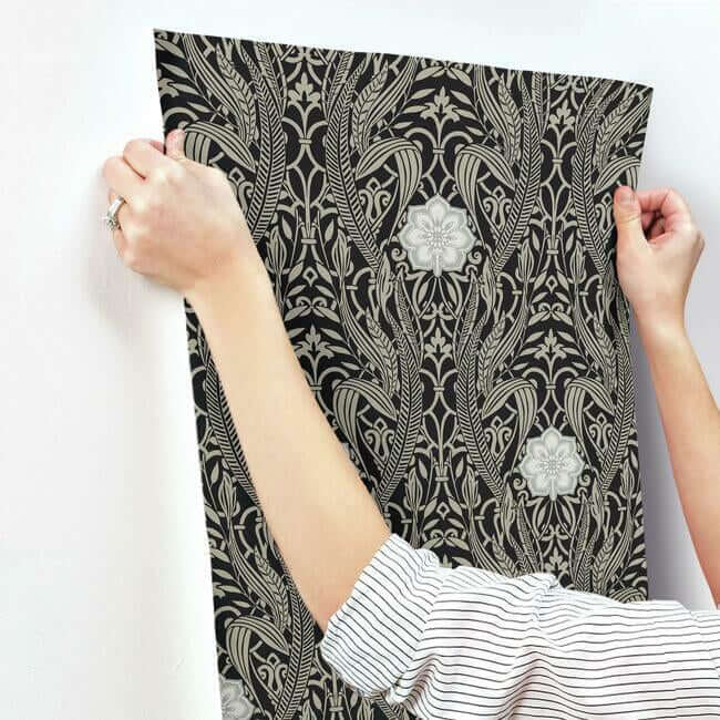 gatsby-damask-wallpaper-black-york-wallcoverings-dm4995 - York Wallcoverings Wallpaper