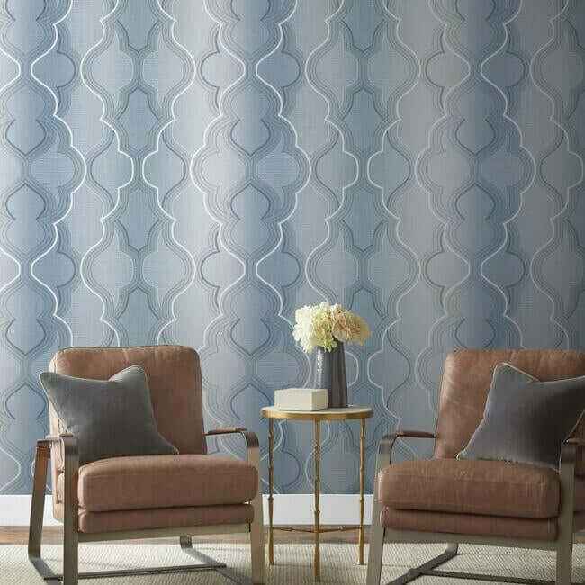 Modern Ombre Damask Blue Wallpaper - York Wallcoverings - DM4944 - York Wallcoverings Wallpaper