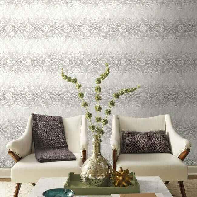 Tudor Diamond Damask Grey Wallpaper - York Wallcoverings - DM4934 - York Wallcoverings Wallpaper