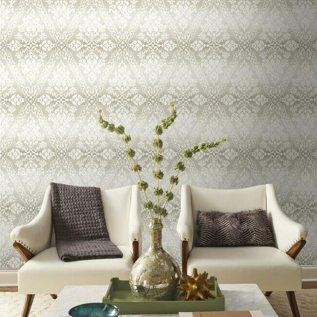 Tudor Diamond Damask Off White Wallpaper - York Wallcoverings - DM4933 - York Wallcoverings Wallpaper