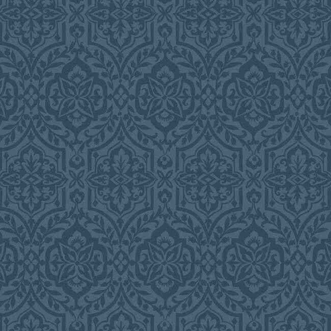 Cathedral Damask Blue Wallpaper - York Wallcoverings - DM5037